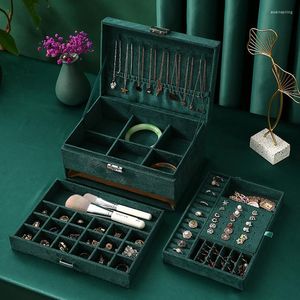 Jewelry Pouches Green PU Leather 3 Layers Organizer Box Exquisite Women Girls Gift Display Holder Earring Ring Necklace Storage Case