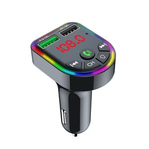 F5 CAR Bluetooth FM Transmitters Charger Cell Phone Charger مع مصابيح ملونة 3.1A USB مزدوج شحن سريع محول الصوت اللاسلكي 1 قطعة