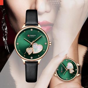 Mujeres de pulsera 2022 Curren Women Fashion Casual Leather Belt 3dheart Diamond Shell Dial Reloj Vestido Damas Damas