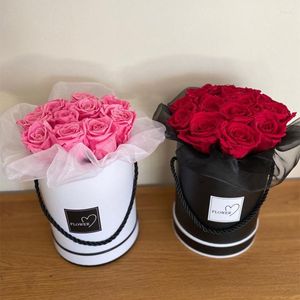 Presente Bouquet Flowers Box embalagem Artificial Flower Arrangement Stand Vaso Home Wedding Party Tabel Decor Round Presens Caixas com Lidgi