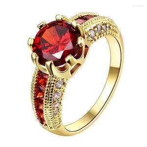 Ringas de cluster Soild 18k Princesa de ouro amarelo Ruby noivado de casamento para mulheres moda jóias finas rosa presentes de natal