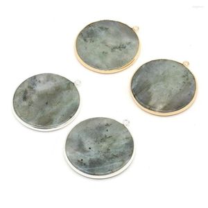 Подвесные ожерелья Оптовые10pcs естественный полудрагорный каменный круглый круглый лабрадорит позолоченный серебряный обод
