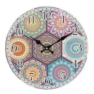 Wall Clocks Digital Silent Clock 14 Inch Round Mandala Floral Decorative Boho Art For Battery Powered Unique