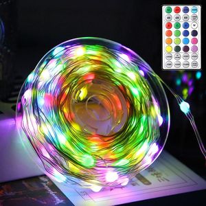 Str￤ngar 10 m 20m utomhusrep Fairy Light RGB Byte LED Copper Wire String USB med avl￤gsen julfest Firefly Twinkle