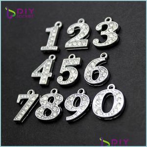 Charms Number 0-9 Fl Drill Charms Wrist Strap Bracelet Jewelry Findings Components Small Pendant Sliver Women Girl Men 0 35Ls Q2 Drop Dhqok