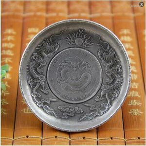 Colar de pingente Placa de riqueza Coleção fengshui Tibete prata antiga dragão de estátua de animais porcelana