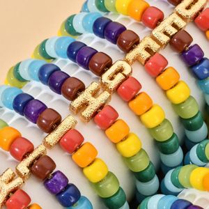 Очарование браслетов zmzy boho stone beads Регулируемые название буква браслет мода Золотое цвет веревка