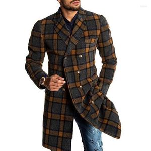 Men's Trench Coats Long Men Woolen Jackets Casual Double Breasted MensOvercoat Winter 2022 Houndstooth Jacket Coat