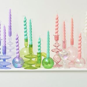 Świecane uchwyty dekoracyjne kolorowe szklane wazon kwiatowy do dekoracji domowej ślubne elementy Centerpiecs Candlestick Giftcandle
