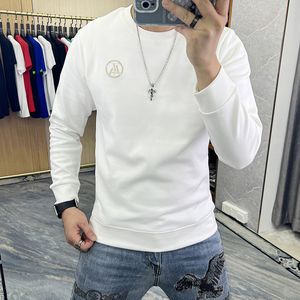 Simple Letter Men's Pullover Hoodies Hot Rhinestone New Autumn Winter Fashion Solid Color Male Sweatershirts Man Clothing M-5XL