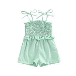 Rompers Barn Playsuits Baby Girls Summer Clothes Solid Color Sleeveless Ruffle Short Romper Jumpsuits Girls Totalt 05T J220922