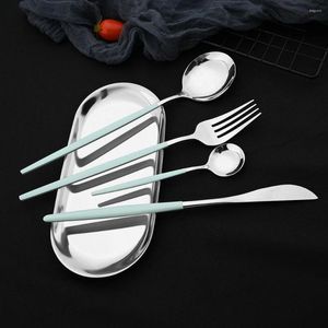 Dinnerware Sets Mint Silver Silverware Dinner Knife Fork Spoon Cutlery Stainless Steel Tableware Set Mirror Kitchen Home Flatware