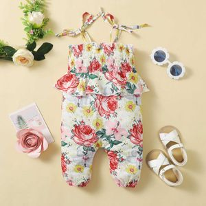 Strampler 2022 Sommer Infant Baby Mädchen Casual Ärmellose Strampler Insgesamt Floral Gedruckt Rüschen Patchwork Jarretl Lange Overall J220922