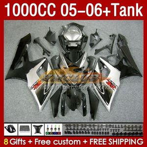 OEM Black Silvery Fairings Tank f￶r Suzuki GSXR1000 GSXR 1000 CC K5 GSX-R1000 2005-2006 BODY 157NO.12 1000CC GSXR-1000 05 06 GSX R1000 2005 2006 Injektion M￶gelm￤ssa