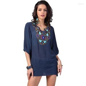 Women's T Shirts Women's T-Shirt Wholesale-21 Styles Arrived Plus Size Vintage Bohemian Handmade Embroidery Bead V Neck Summer Shirt