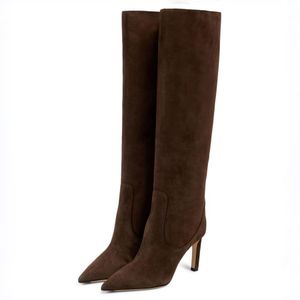 Moda inverno mulheres botas altas mavis 85 feitas de bombas de camurça bootes itália lindas senhoras dedo apontado designer na moda festa de casamento salto alto botas longas caixa ue 35-43