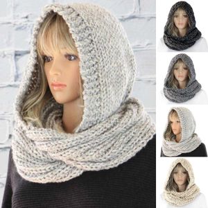 Schals Modische Mit Kapuze Lätzchen Einfarbig Wolle Hut Schal Frauen Mode Lässig Stricken Schal Herbst Winter Warme Retro Hut Y2209