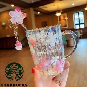 355 ml Starbucks laser sakura glas roze bloemblaadjes koffiemokken met roerstang water beker groot capaciteit goed geschenkproduct340m