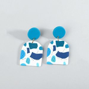 Baumelnde Ohrringe AENSOA Handgefertigtes abstraktes Muster blaue Farbe Polymer Clay Tropfen für Frauen geometrisch gewölbt Pendientes Schmuck