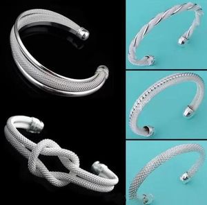 5 styles Silver Plated Single Opening Bangle Mesh Shape Bangle Shining For Women Cuff Bracelet Sparkly Wedding Gift Jewelry