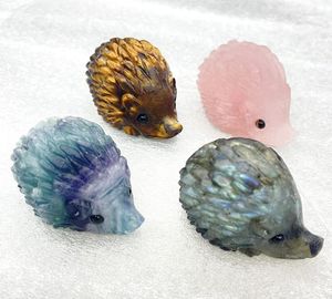 Pendant Necklaces Natural Gem Stone Quartz Crystal Fluorite Carved Hedgehog Pendants For DIY Jewelry Making Decoration Craft Home Decor 2pcs