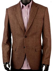 Herenpakken donkerbruin patroon heren tweed jas mannen op maat gemaakt causaal blazer slanke fit pak homme kostuum luxe