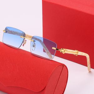 Sonnenbrillen für Damen, Carti-Brillen, Brillengestelle, randlose blaue Mode-Sport-Sonnenbrille für Herren, getönte Gläser, quadratische Sonnenbrille aus goldfarbenem Metall