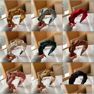 Headbands Fold Headband Wide Edge Hair Hoop Solid Color Simplicity Haires Band Fashion Retro Fabric Art Headbands Access Dhseller2010 Dhjrl