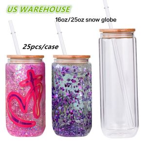 USA Warehouse oz oz Sublimation Glass Tumbler Double Wall Glass Wood Can Woode LidとStraw