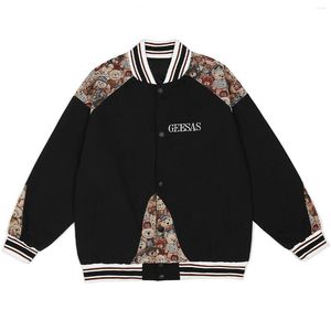 Kurtki męskie Lakible Hip Hop Harajuku Streetwear Jacket Patchwork Hafloidery Bear 2022 Autumn Men Casual Pockets Bomber Płaszcz