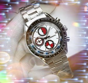 Wszystkie tarcze Pracuj sportowe wyścigi męskie Zatem trzy oczy Pełny funkcjonalny zegar zegar stal nierdzewna Pas Quarz Chronograph Ruch Luminous Perfect Vintage Retro Watch