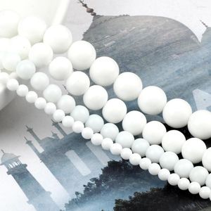 Beads 4 6 8 10mm Round White Porcelain Natural Stone Polished Agates Smooth For Bracelet Jewelry DIY Handmade Making Accessories