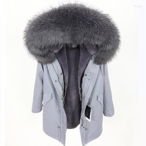 Frauen Pelz frauen Faux 2022 Weibliche Winter Mantel Parkas Echt Waschbären Kragen Liner Kleidung Lange Dicke Warme Streetwear1