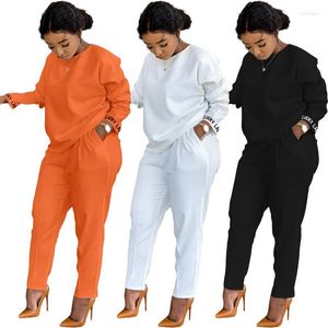 Kvinnors tvåbitar byxor Kvinnas manschettbrev Tryckta kvinnor Set Top and Round Neck Pull Over 2 Outfit Casual Stylish Matching Tracksuit