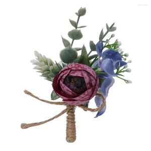 Dekorativa blommor 1 bukett vackra knapphål blommor prydnadsportbar boutonniere corsage anti fade brud