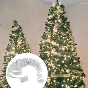 Kerstdecoraties 4m ornament voor Christmas Tree 40led Silver Ribbon met warm wit licht kerstmis indoor buiten decor