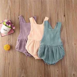 Rompers Summer Solid Cotton Sleeveless Romper Newborn Baby Clothes 2020 Casual Girls Boy Kid Baby Jumpsuit Baby Outfits J220922