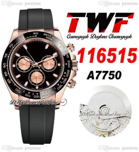 TWF V2 A7750 Automatic Chronograph Mens Watch Rose Gold Ceramic Bezel Black Stick Dial Oysterflex Rubber Strap Same Serial Card Super Edition Watches Puretime A1