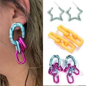 Boho Star Acrylic Hoop Dangle Earrings 2022 New Fashion Hip Hop Pink Colorful Large Korean Style Star Chain Round Studs Ear Jewelry Sets for Women Girls Wholesale