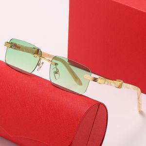 Glasses de sol dos designers para homens Mulher retro vintage óculos sem moldura Metal White Buffalo Horn Frames feminino Eyewear Fashion Lunettes de Soleil Homme