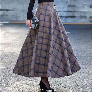 Skirts Plus Size 3XL High Waist Faldas Mujer Moda 2022 Women Maxi Wool Skirt Elastic Elegant Office Lady Long Plaid