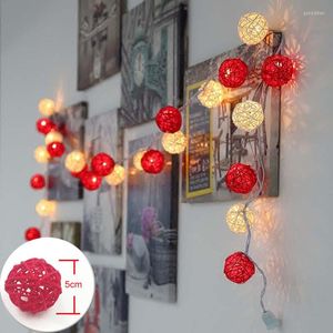 Strings White And Red Rattan Balls LED Lights 2m 20 String Garlands Villa Fence Beach Bar Wedding Christmas Party Decorations