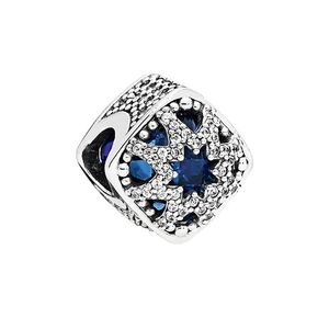 Azul cz diamante quadrado charme autêntico prata esterlina acessórios de joias femininas com caixa original para pandora pulseira fazendo conjunto de encantos