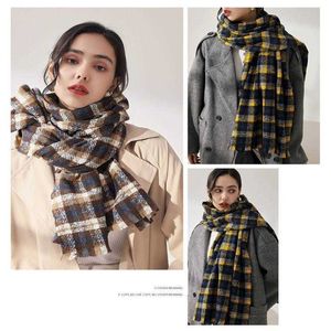 Halsdukar 21 Style Autumn Winter Plaid Scarf Cashmere Check Korean version Långt tjocka varma all-match kvinnor Shl Cessories Y2209