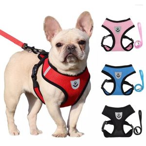 Hundehalsbänder 2022 Großhandel weiche atmungsaktive Luft Nylon Mesh Haustierkabelbaum und Leinen -Set Reflective Penctable Puppy