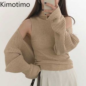 女性のセーターKimotimo Women Two Piece Sets Korean Autumn Colter Sweater Slim Depth Knitte Vests Batwing Slees Seater Shawl Vest Ins J220915