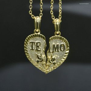 Pendant Necklaces Fashion Spanish Te Amo I Love You Bird Engraved Gold Plated Joining Together Heart Shape Lovers Necklace