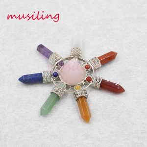 Hänge halsband naturliga sten wicca 7 chakra hexagon prism magi trolle energitorn hängen reiki pendel charms helande amulet smycken