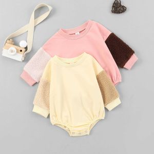 Rompers Autumn Baby Boy Girl Toks Nowonarodzony polar długie rękawy swobodny bawełniany romper bawełniany patchwork kombinezon j220922