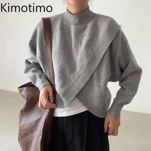 Swetry kobiet Kimotimo Nieregularny sweter projektowy Women Korean Chic Stand kołnierz All Competition Sweter 2021 Los Long Sweaters Jezonosza długie rękawy J220915